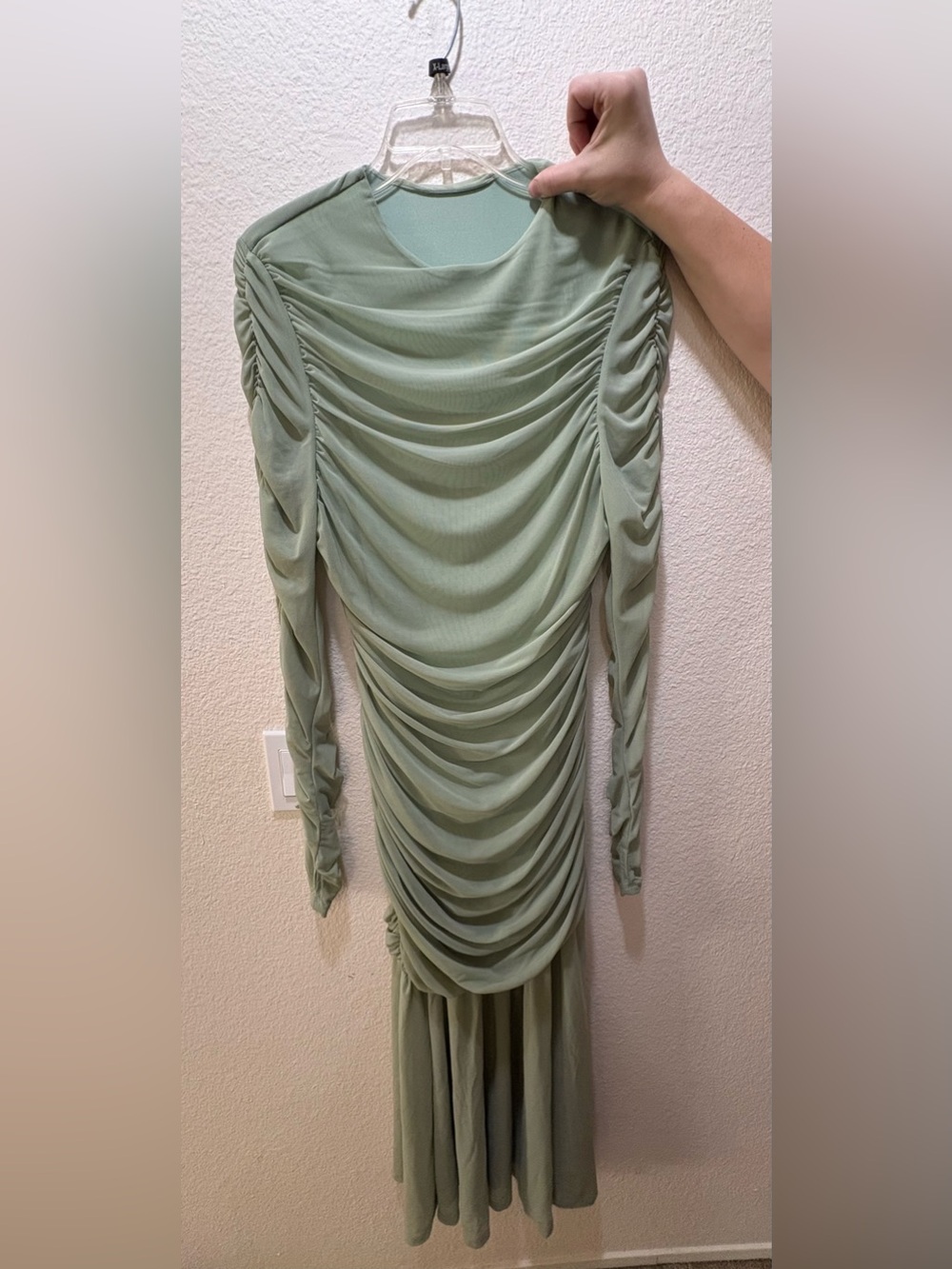SHEIN Sage Green Ruched Long Sleeve Maxi Dress